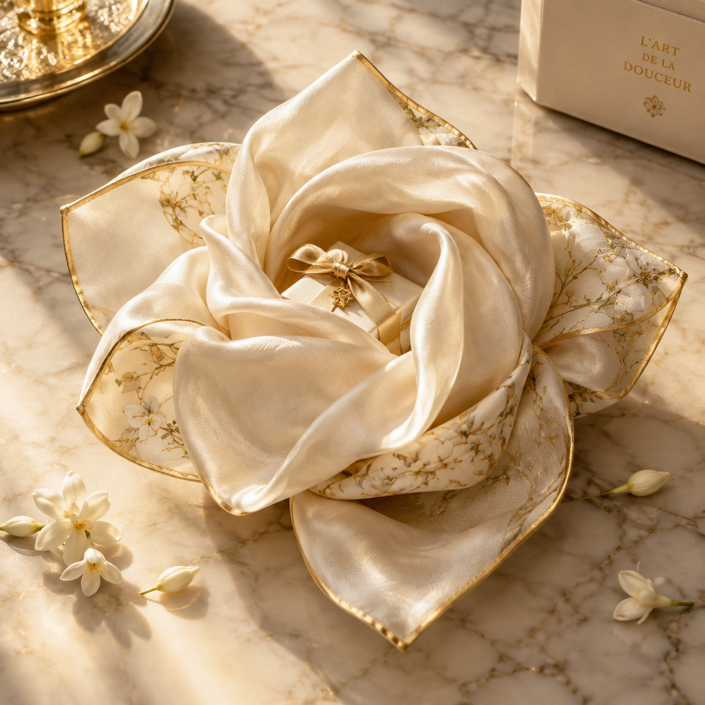 Foulard plié en fleur de jasmin avec cadeau