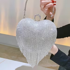 Sac Cœur de Pluie argenté en forme de cœur avec longues franges décoratives