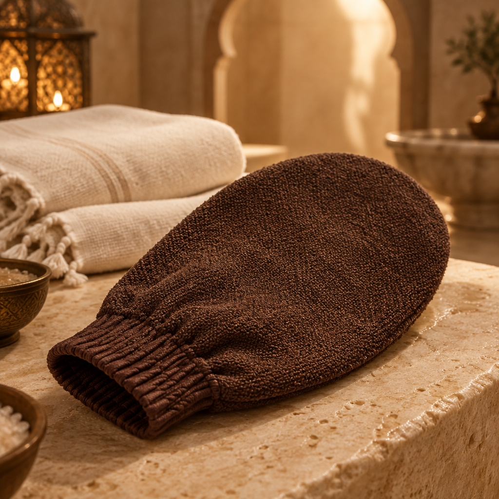 Illustration d’ambiance d’un gant de hammam, modèle générique