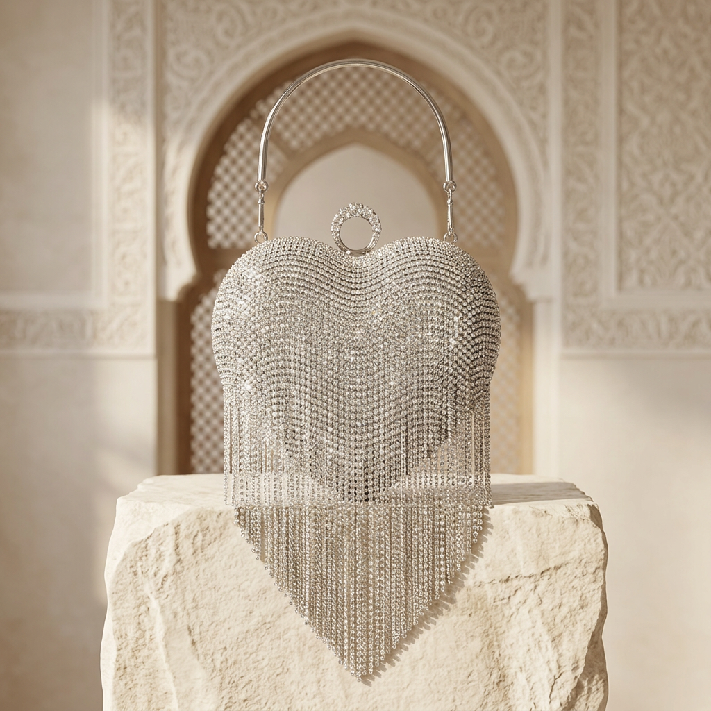 Sac cœur argenté dans un décor oriental raffiné