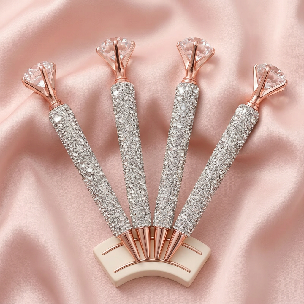 Stylos à strass dans un décor girly rose poudré